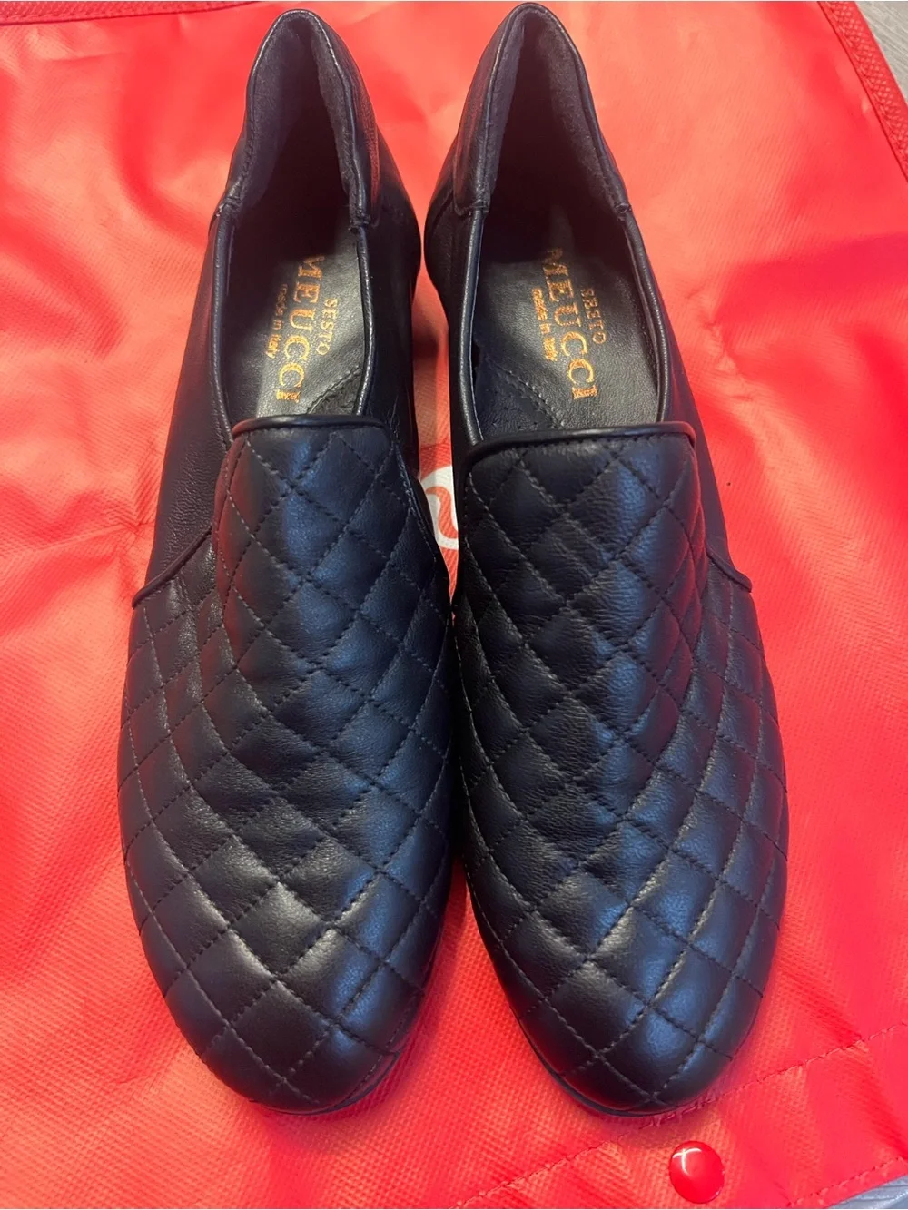 Sesto Meucci Black Quilted Leather Slip-On Loafers